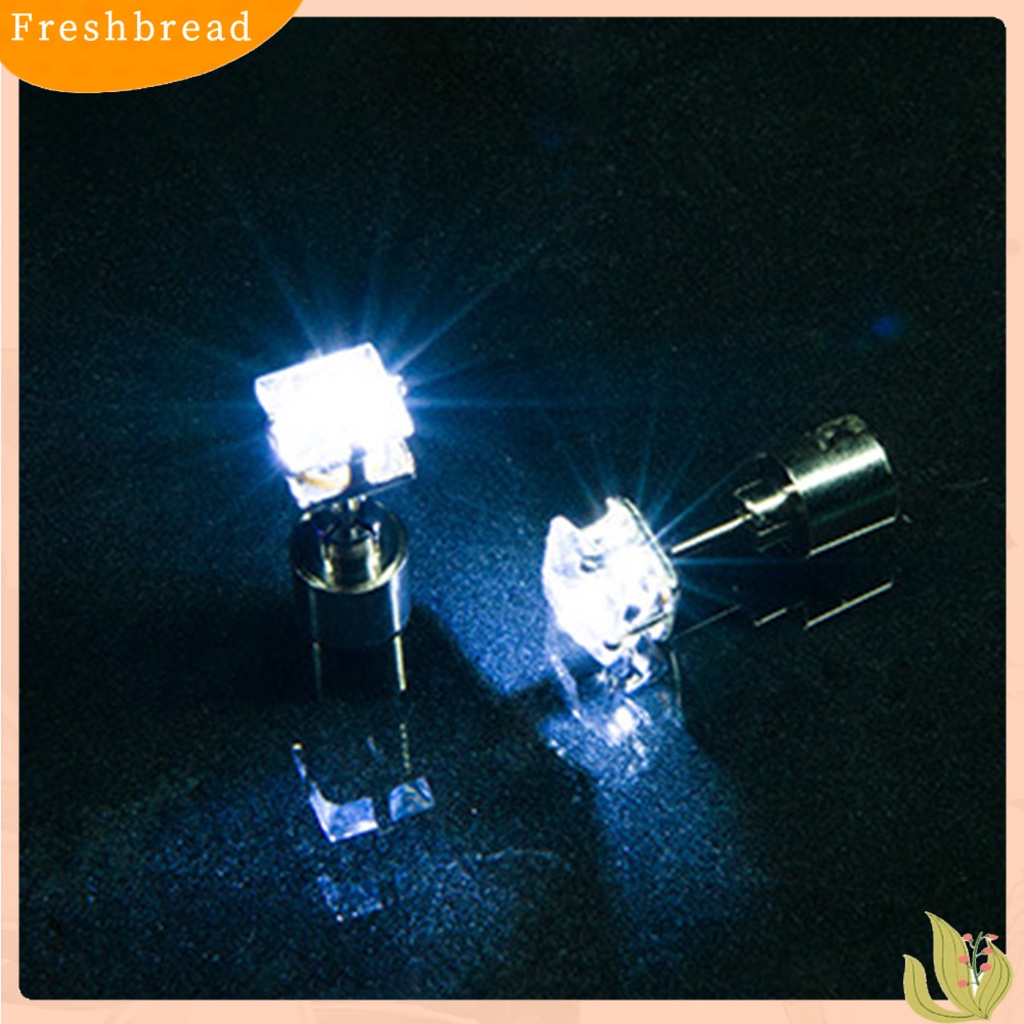 &lt; Freshbread &gt; 1Pc Anting Tusuk Wanita Cubic Zirconia LED Female Square Luminous Stud Earrings Untuk Pesta