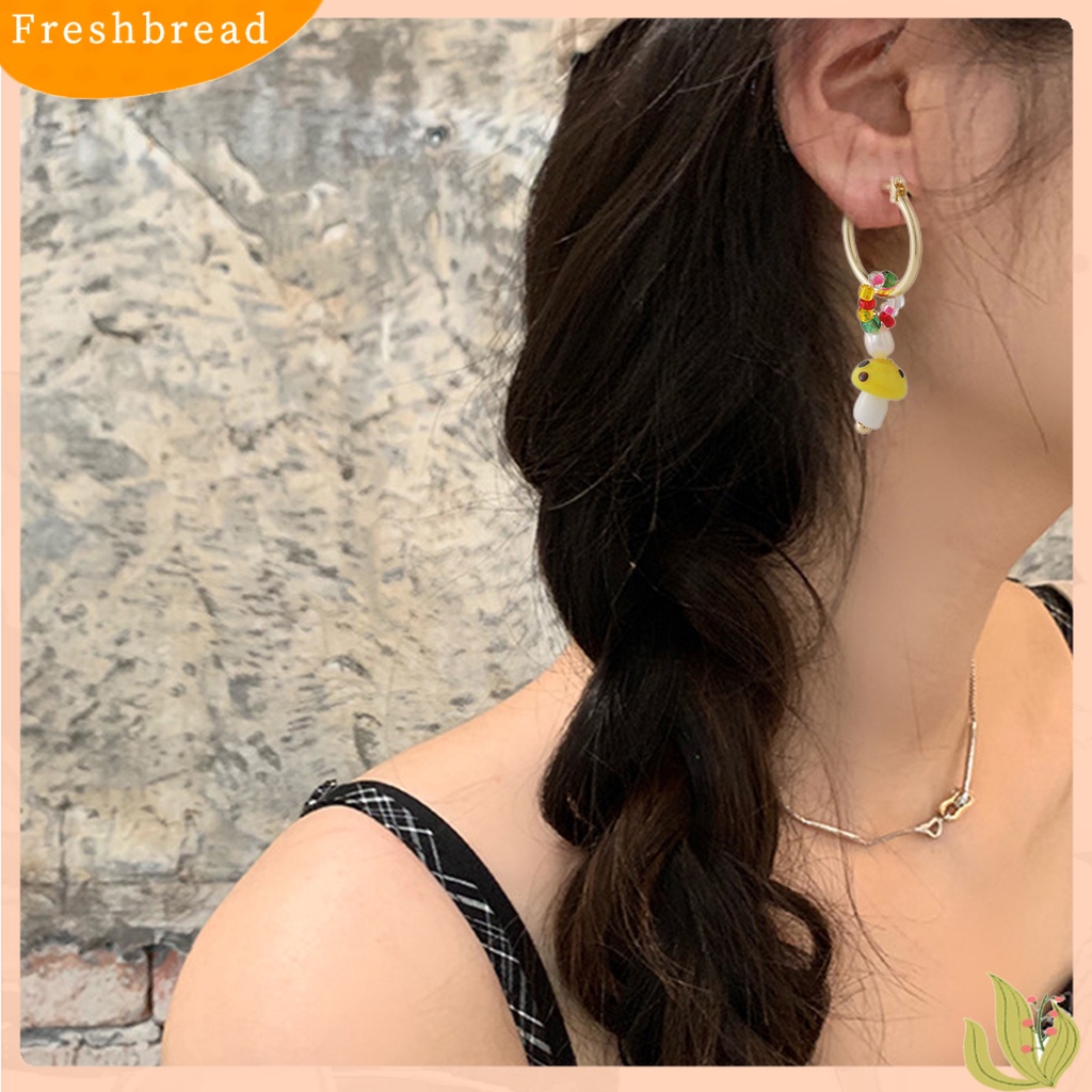 &lt; Freshbread &gt; 1pasang Anting Wanita Jamur Faux Glaze Alloy Gaya Korea Anting Menjuntai Warna-Warni Untuk Pakaian Sehari-Hari