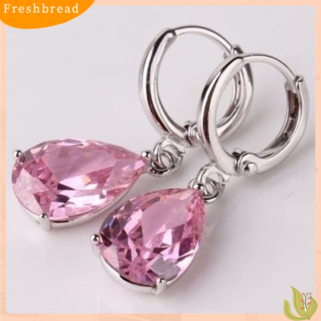 &lt; Freshbread &gt; 1pasang Anting Drop Romantis Mewah Paduan Kristal Imitasi Tetesan Air Klip Anting Perhiasan Pesta