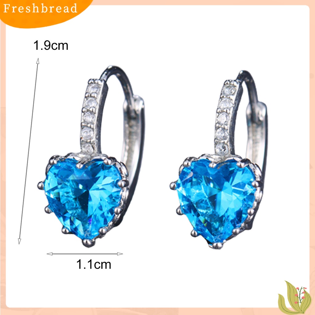 &lt; Freshbread &gt; 1pasang Anting Bulat Tembaga Romantis Mewah Berbentuk Hati Cubic Zirconia Hoop Earrings Perhiasan Pesta