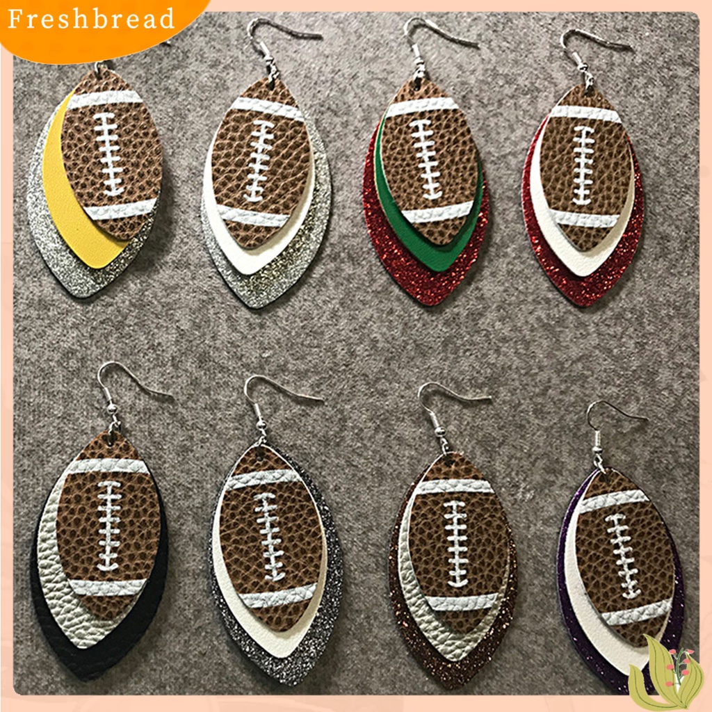 &lt; Freshbread &gt; 1pasang Anting Menjuntai Ringan Multi-layer Kulit Imitasi Vintage Unik Football Hook Earring Untuk Wanita