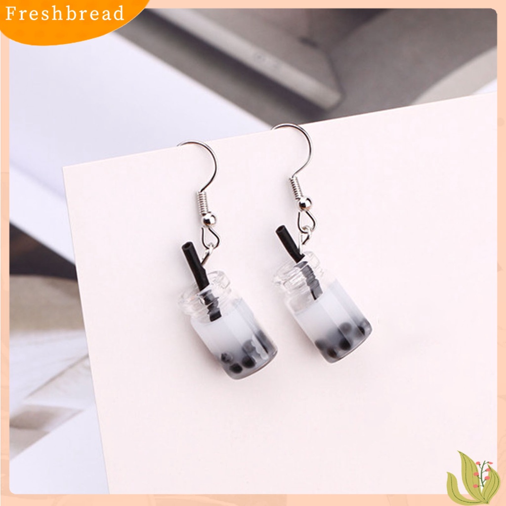 &lt; Freshbread &gt; 1pasang Anting Kait Lucu Imut Gaya Sederhana Hypoallergenic Hadiah Kaca Teh Susu Liontin Wanita Menjuntai Anting Perhiasan Fashion