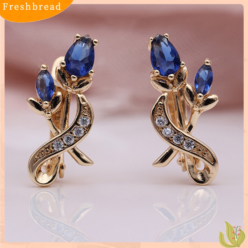 &lt; Freshbread &gt; 1pasang Wanita All-match Bunga Mawar Bentuk Cubic Zirconia Panjang Menjuntai Anting-Anting Perhiasan Aksesori