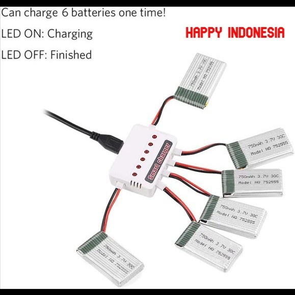 Charger Baterry Baterai Batre Lipo 1S Losi RC Drone Charger 6 In 1