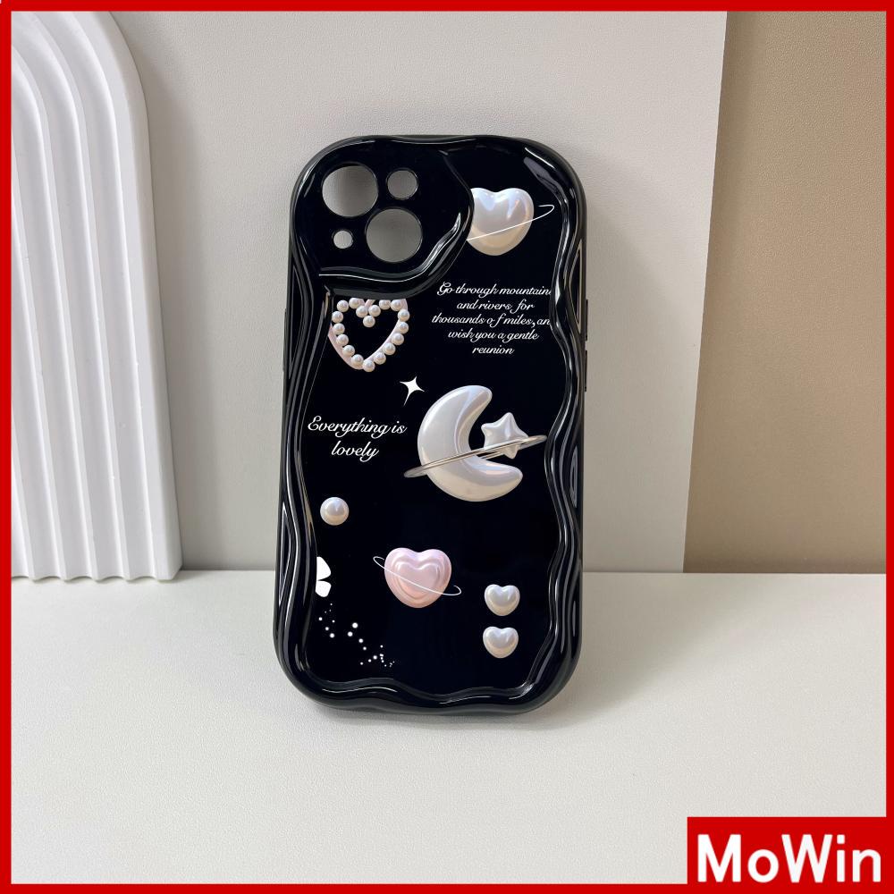 For iPhone 14 Pro Max iPhone Case 3D Curved Edge Wave Glossy Black TPU Airbag Shockproof Camera Cover Stars Moon Compatible with iPhone 13 Pro max 12 Pro Max 11 xr xs max 7Plus
