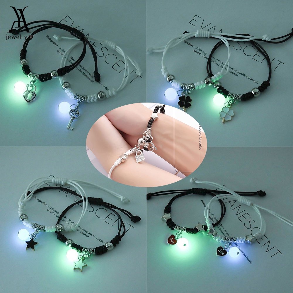 AY(CN) 2pcs / Set Gelang Magnetik Luminous Adjustable Untuk Pasangan / Pria / Wanita