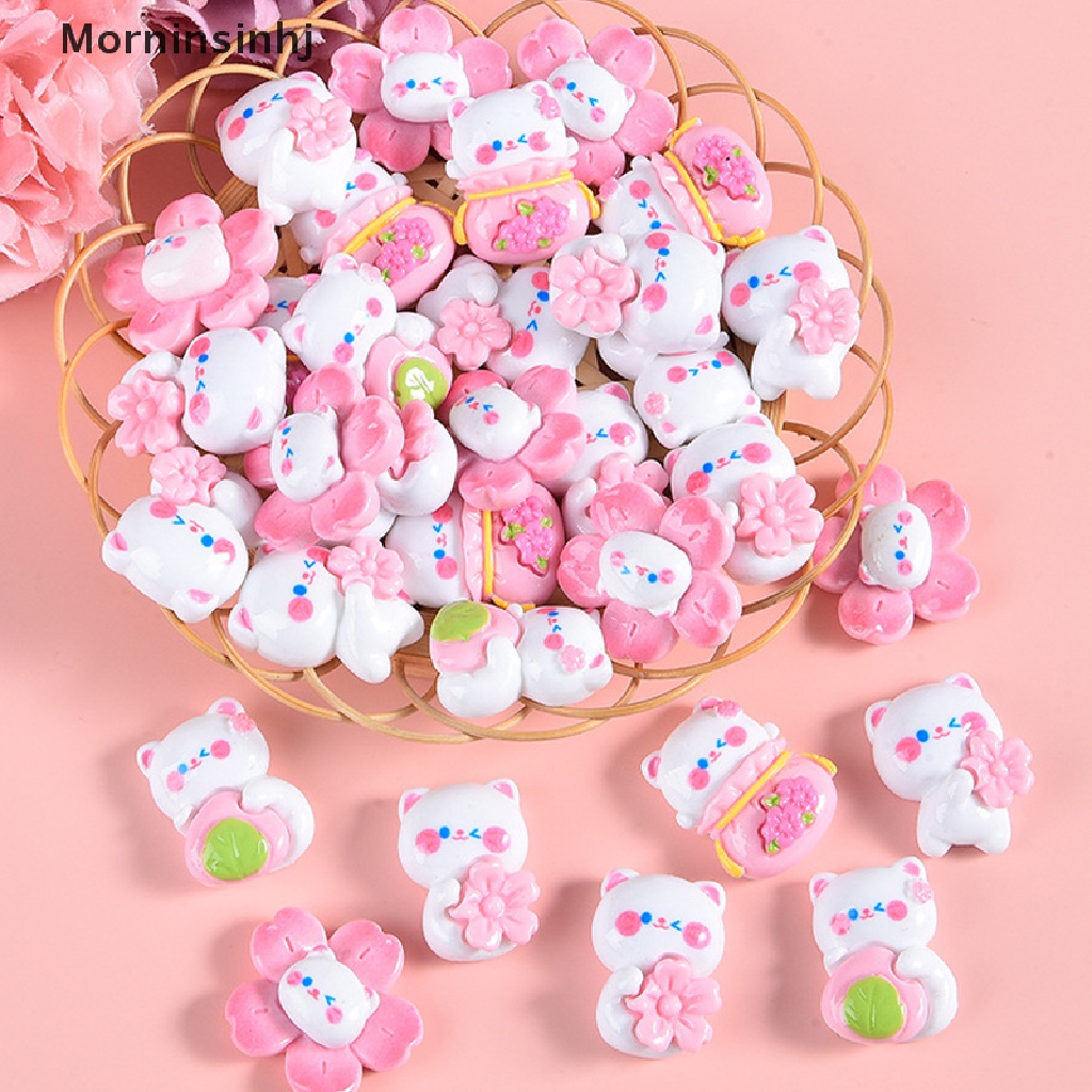 Mornin 10 Pcs Kartun Ransel Bunga Sakura Kucing Resin Aksesoris Datar Kembali Scrapbooking DIY Perhiasan Craft Dekorasi Phone Case Kulkas Stiker id