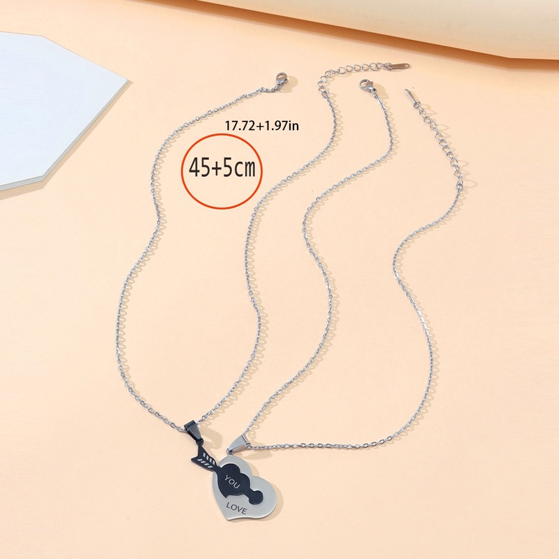 2pcs Love You Kalung Anti Karat Perempuan Cinta Kunci Berongga Tulisan Pasangan Splicing Liontin