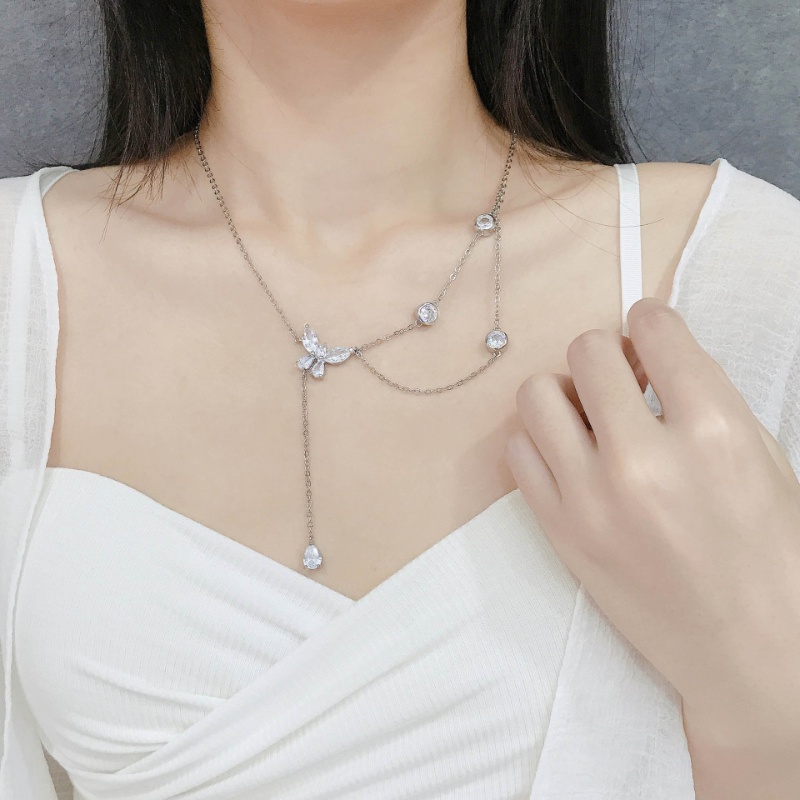 Goldkingdom Fashion Perhiasan Aksesoris Ready Stock Peri Romantis Super Flash Tetes Air Kupu-Kupu Kerah Rantai Kalung Flash Berlian Desain Choker Neckchain Jewelry