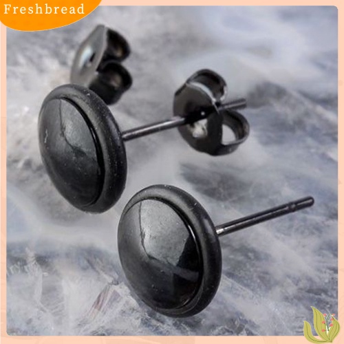 {In Stock} 1pasang Anting Stud Telinga Stainless Steel Bulat Hitam Fashion Pria Wanita