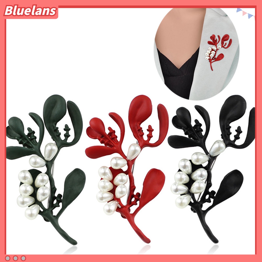{In Stock} Wanita Mutiara Imitasi Daun Tanaman Bros Pin Korsase Kemeja Setelan Kerah Aksesori