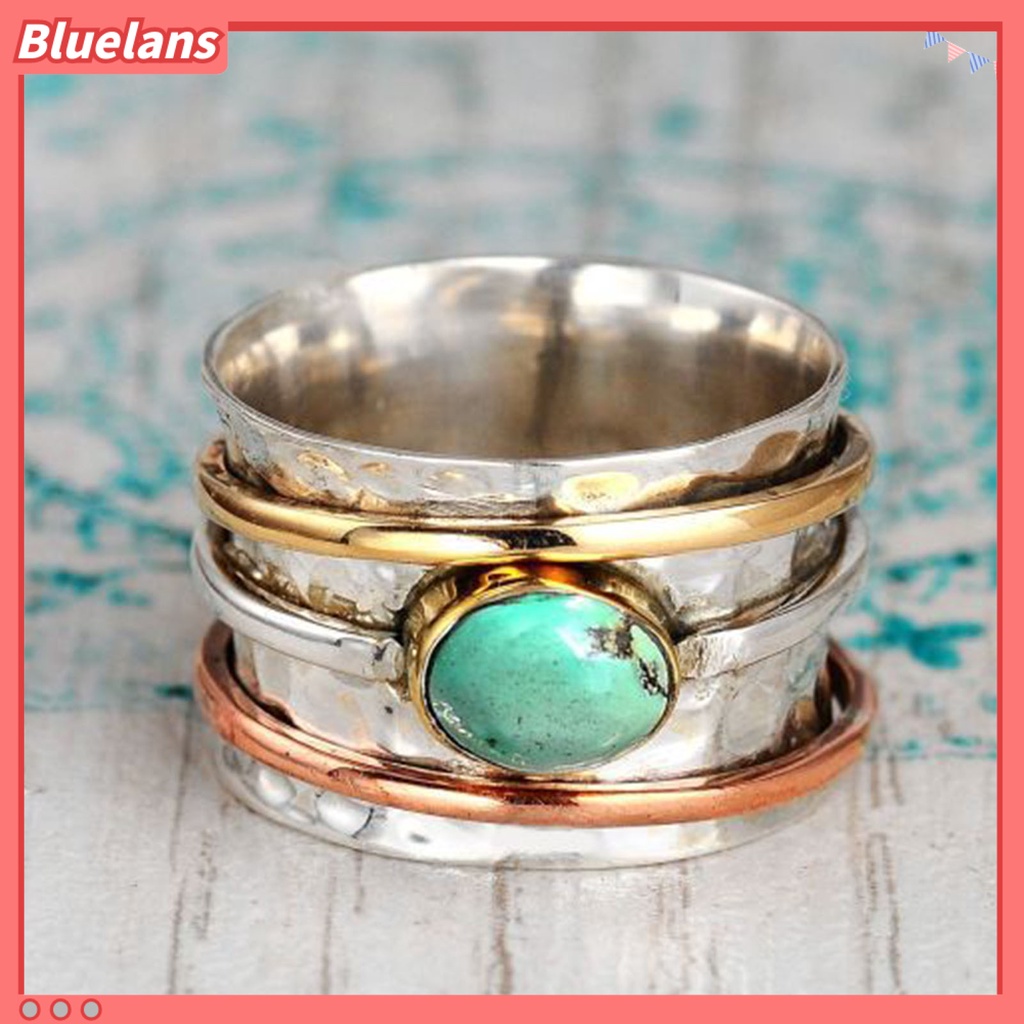 {In Stock} Cincin Pria Bohemian Vintage Hias Turquoises Tiga Warna Finger Ring Untuk Pacaran