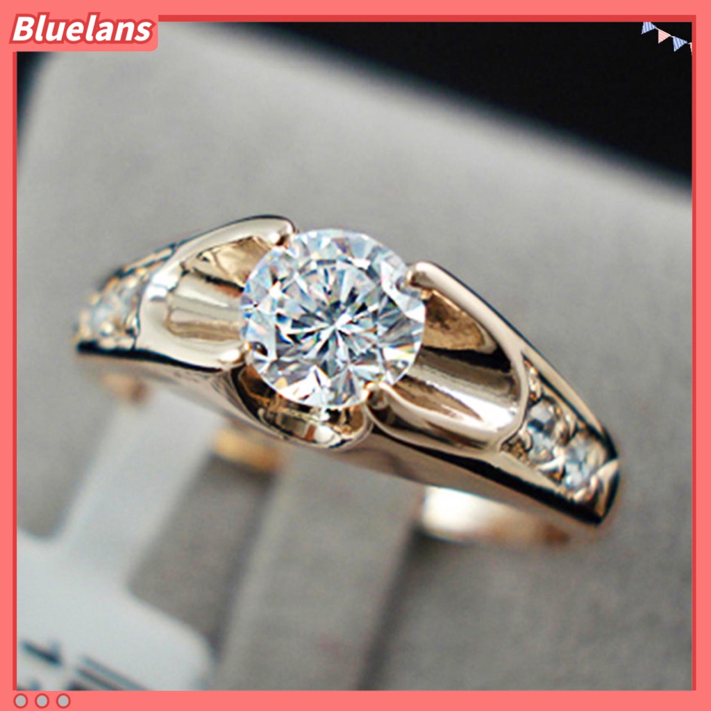 {In Stock} Cincin Wanita Halus Mengkilap Tembaga Berlian Imitasi Cincin Kawin Tertanam Untuk Pesta