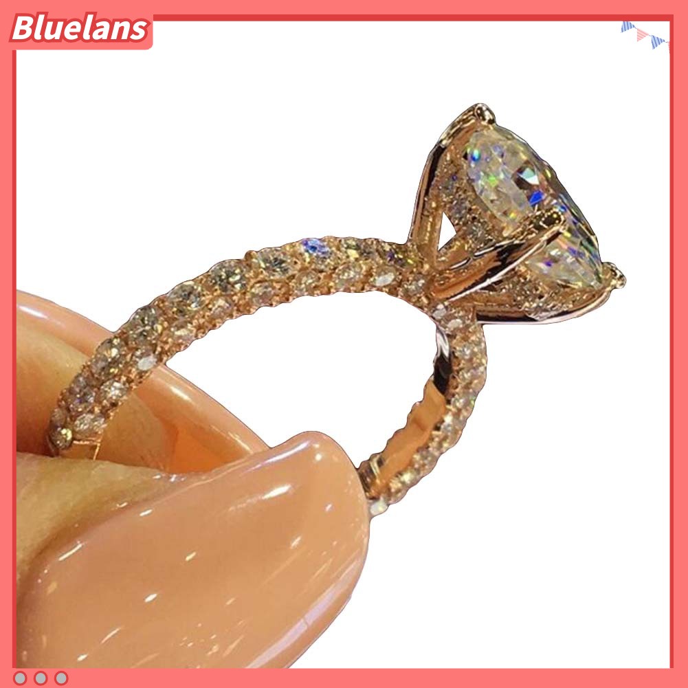 {In Stock} Glitter Bulat Berlian Imitasi Bertatahkan Band Jari Cincin Pengantin Pernikahan Perhiasan Hadiah