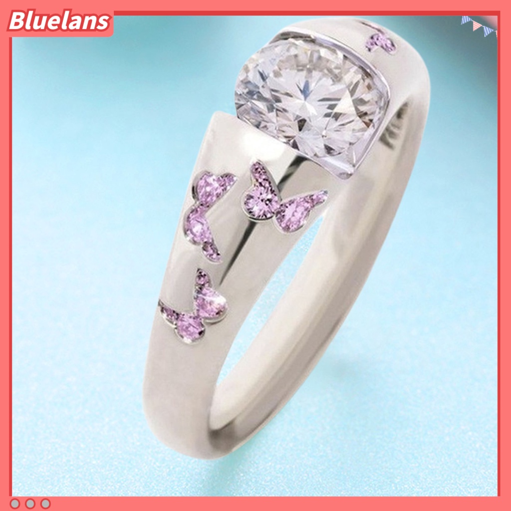 {In Stock} Cincin Motif Kupu-Kupu Aksesoris Perhiasan Alloy Cubic Zirconia Finger Band Untuk Wanita