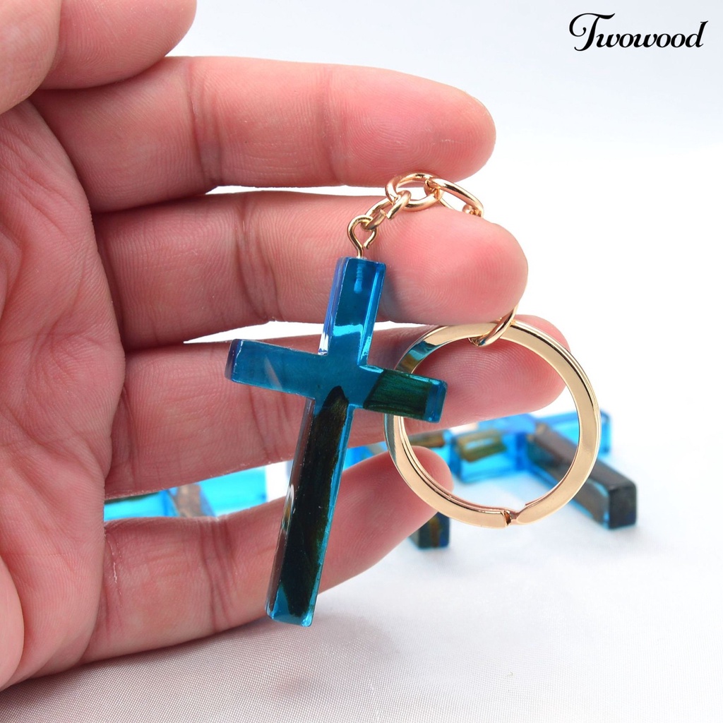 Twowood Gantungan Kunci Handmade Bunga Kering Isi Resin Liontin Serbaguna Berkilau Souvenir Hadiah Cross Key Ring Tas Ornamen Wanita Pria Perhiasan Aksesori Fashion