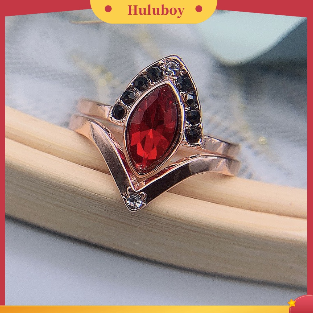 {Ready Stock} 2Pcs/Set Berlian Imitasi Retro Couple Rings Alloy Red Prismatic Faux Crystal Finger Rings Charm Jewelry