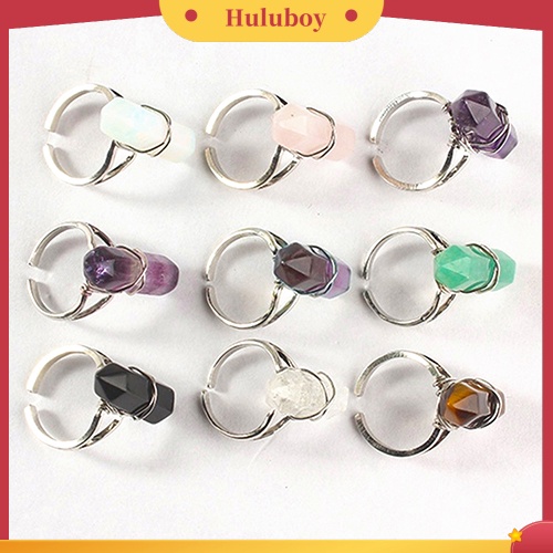 {Ready Stock} Wanita Cakra Penyembuhan Batu Kristal Sintetis Hexagonal Kawat Pembukaan Jari Cincin