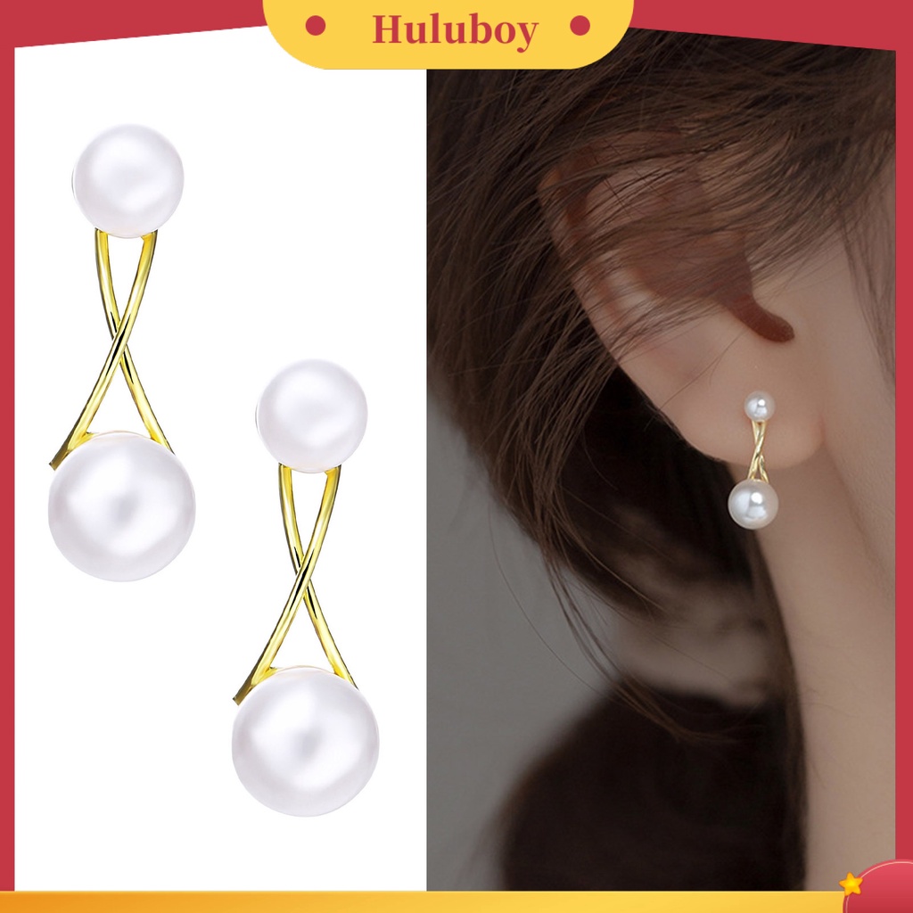 {Ready Stock} 1pasang Anting Wanita Gaya Perancis Retro Elegan Berlapis Emas Hypoallergenic Hadiah Fashion Perhiasan High Gloss Faux Pearl Cross Ladies Earrings Untuk Pesta