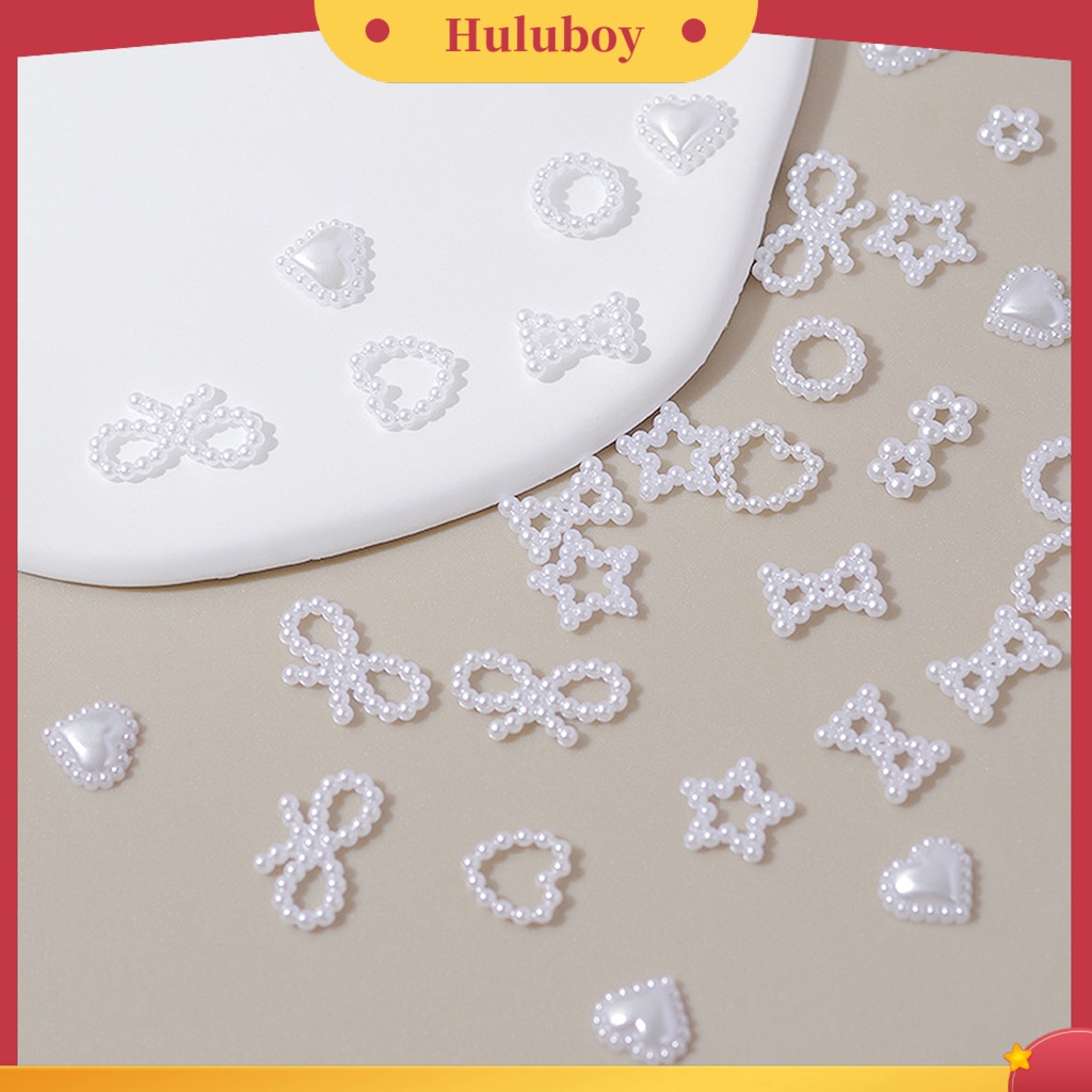 {In Stock} 50Pcs/Set Nail Art Rhinestones Gaya Perancis Efek 3D Geometris Datar Belakang Cinta Hati Bentuk Bunga Mutiara Imitasi Manikur Ornamen Untuk Nail Art Belajar