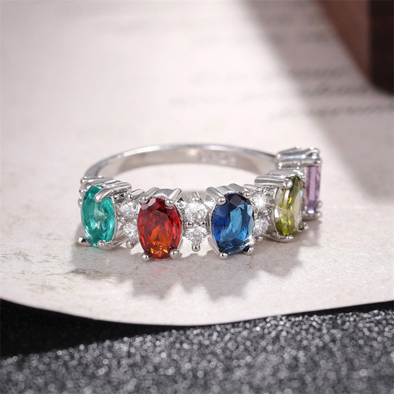 Rainbow Cubic Zirconia Cincin Untuk Wanita Briliant Warna-Warni Pernikahan Band Perempuan Cincin Tunangan Pesta Perhiasan Mewah