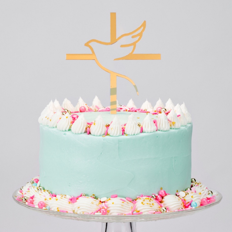 Hiasan Es Krim Muffin Coklat Emas Akrilik Kue Insert Plate Baking Dessert Decor Aksesoris Peace Dove Shaped Topper Card