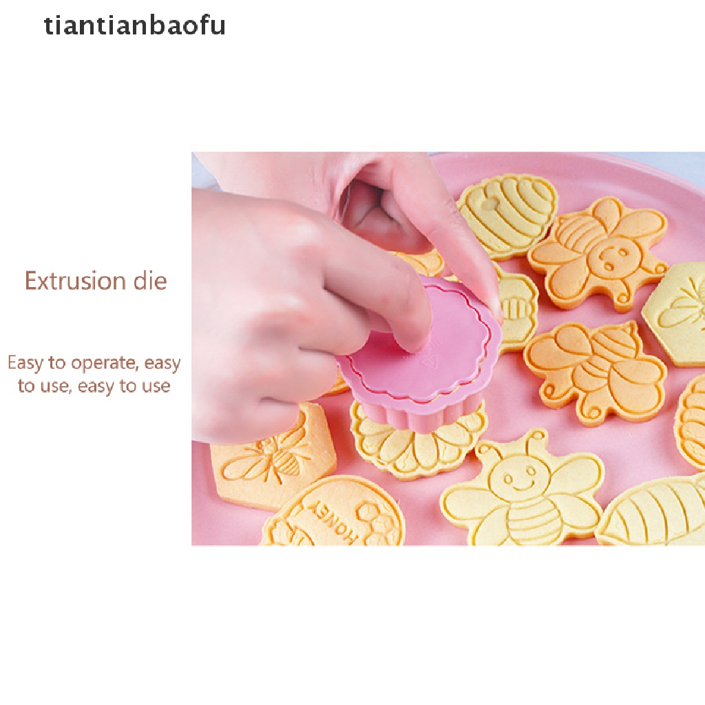 [tiantianbaofu] 8 Pcs Lebah Honeycomb Cookie Cutter 3D Kartun Hewan Ditekan Biskuit Embosser Cetakan Cookie Stamp DIY Fondant Kue Decorag Alat Butik