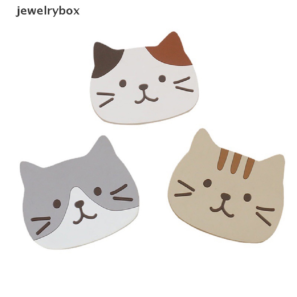 [jewelrybox] Kartun Kucing Berbentuk Tikar Teh Cangkir Pemegang Tikar Kopi Minuman Coaster Insulated Pad Butik