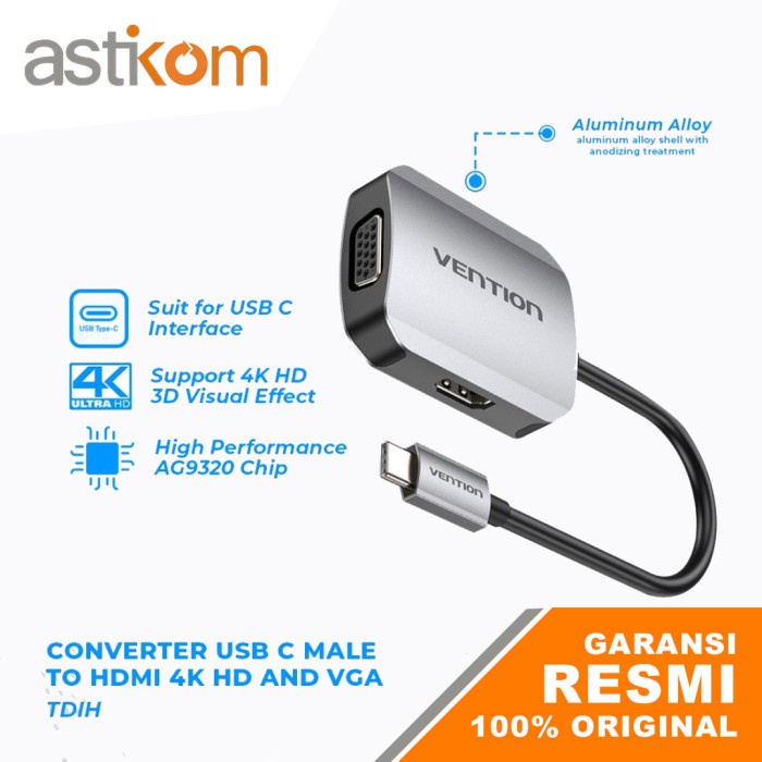 Converter Vention 2in1 Type-C to HDMI/VGA 0.15M Grey TDIHB