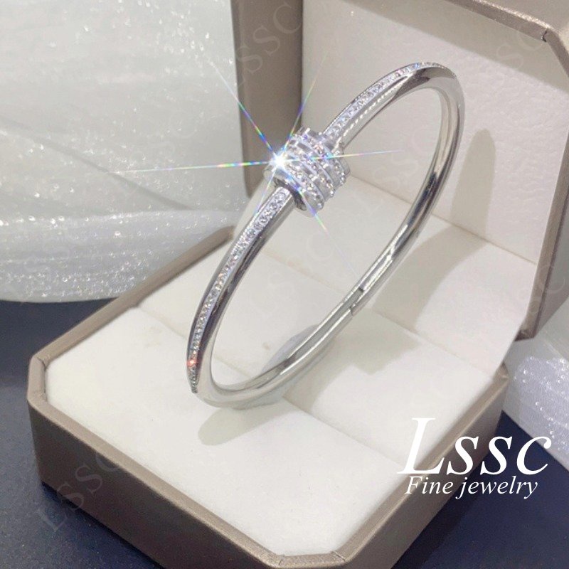 Gelang Titanium Wanita Anti Karat Permata Berlian Mewah Elegan Emas 18K Fashion Korea Dewasa Bangle Aksesoris Perhiasan