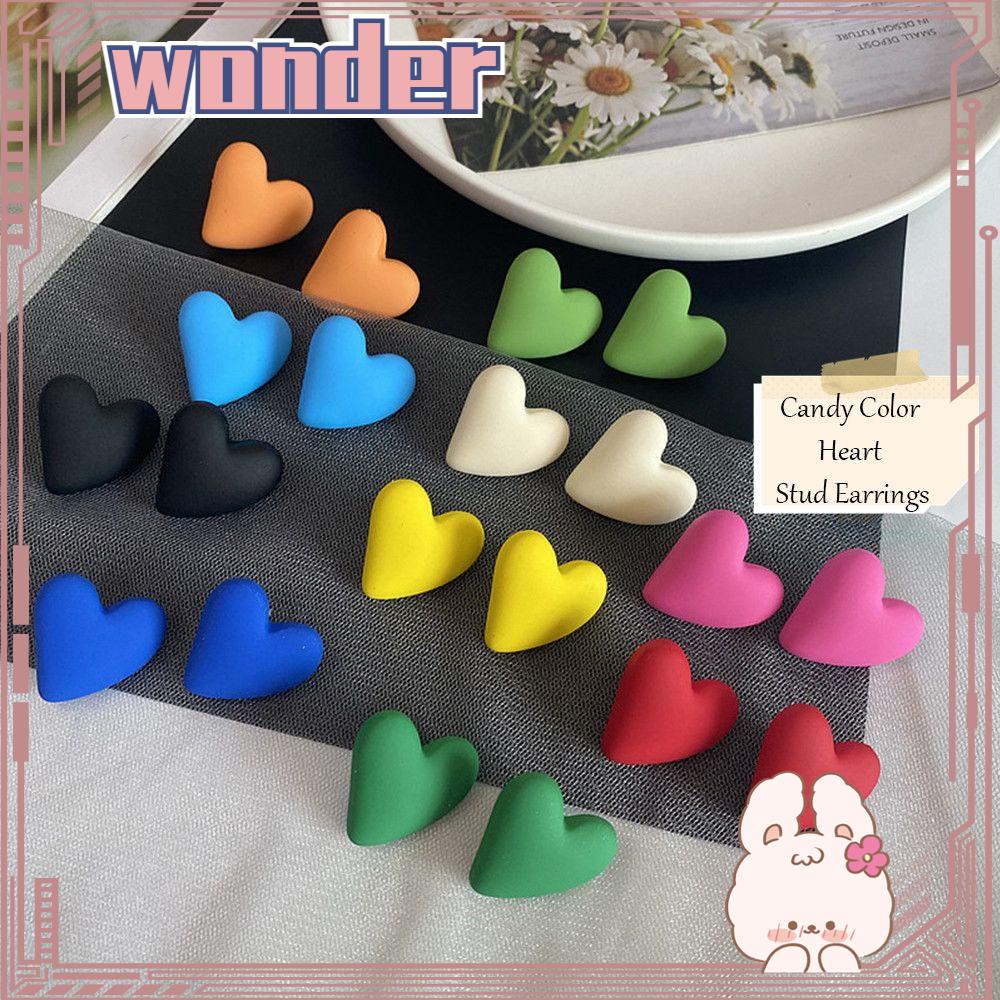 Wonder Candy Color Fashion Pesta Geometris Jantung Telinga Studs