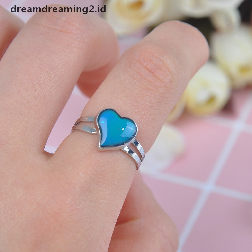 (hot) Mood ring band Berubah Warna by temperature ajustable heart  //