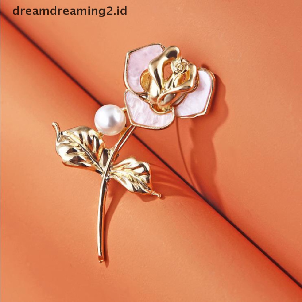 (hot) Fashion Mutiara Bunga Mawar Enamel Bros Kerah Pin Wanita Gadis Perhiasan Hadiah//