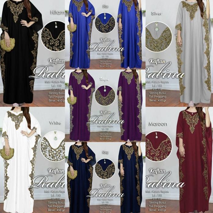 KAFTAN Lebaran 2024 TERBARU/ Kaftan Mewah rabina / rabbina Kaftan Putih bordir bahan katun rayon FIT TO XXXL LD150CM