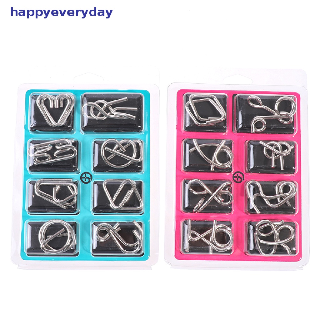 [happy] 8pcs Puzzle Metal IQ Mind Brain Teaser Puzzles Anak Dewasa Game Interaktif [ID]