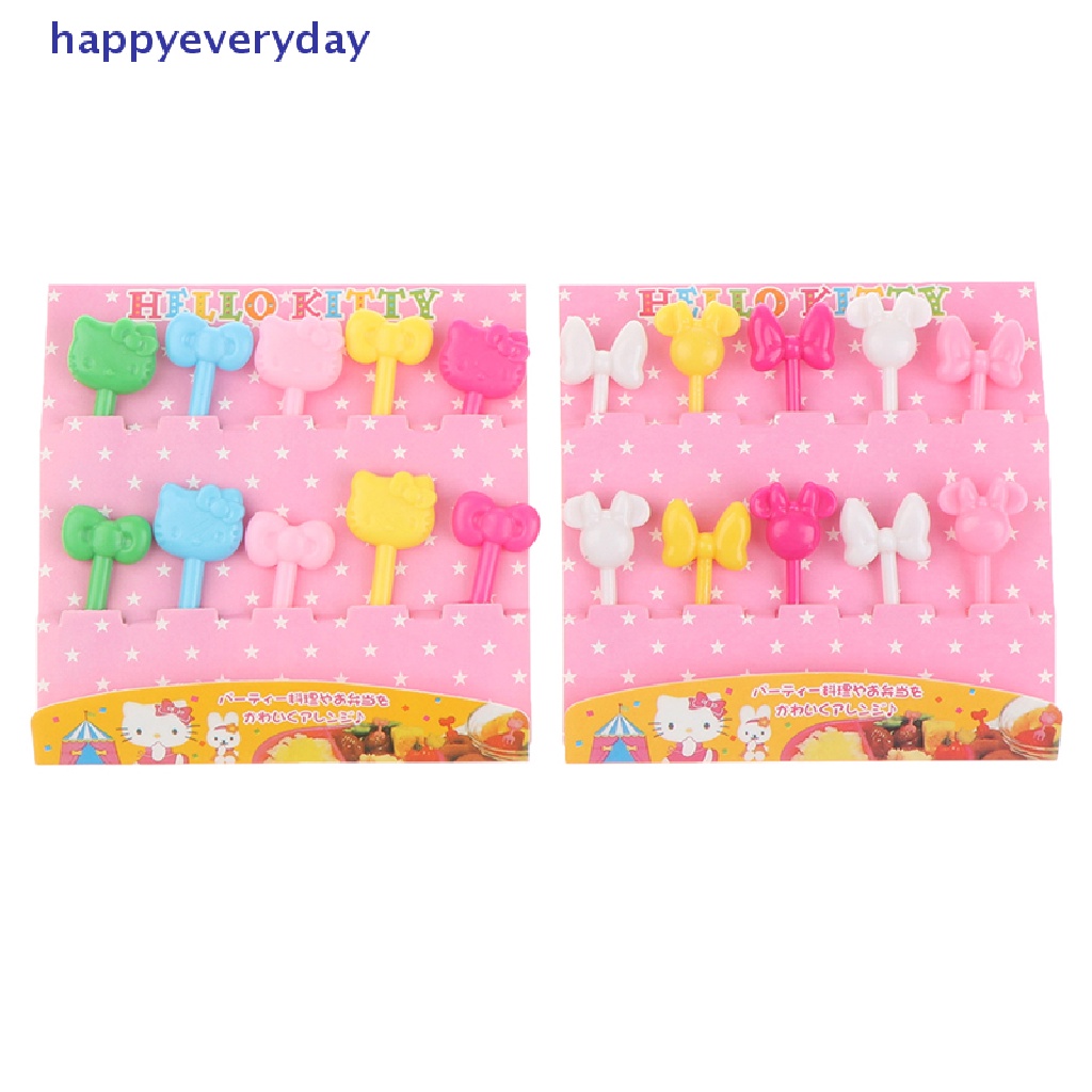 [happy] 10pcs/set Garpu Buah Mini Anak Snack Kue Dessert Makanan Fruit Pick Tusuk Gigi [ID]