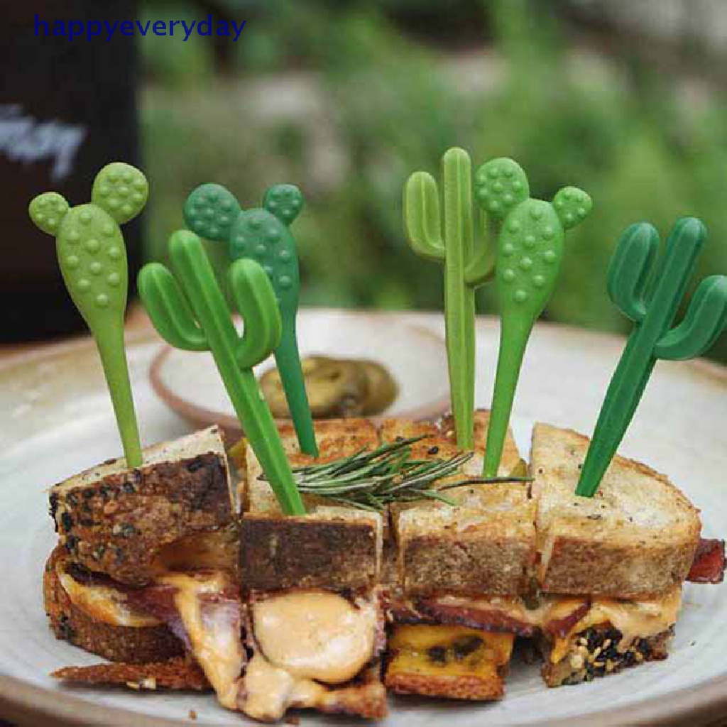 [happy] 6pcs/pack Garpu Buah Kaktus Dessert Forks Tusuk Gigi Peralatan Makan Anak Food Picks [ID]