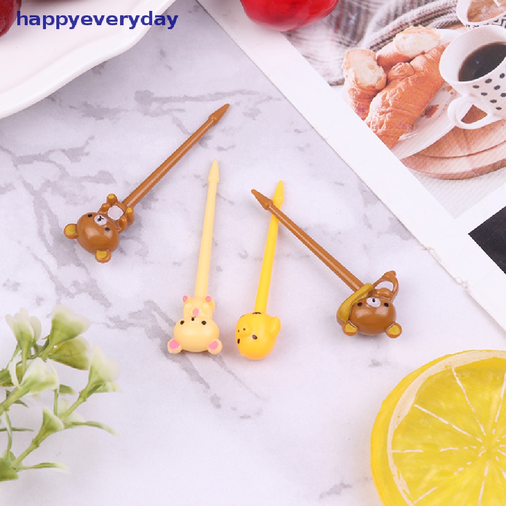 [happy] 8pcs/set Lucu Kartun Beruang Garpu Buah Anak Snack Dessert Picks Tookpick [ID]
