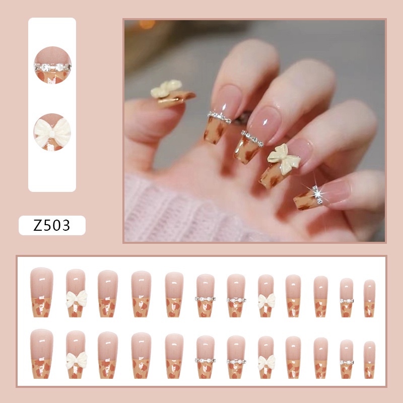2023tren 24Pcs Kuku Palsu French Ballerina Fake Nail Kuku Panjang Kuku Palsu Set Z503