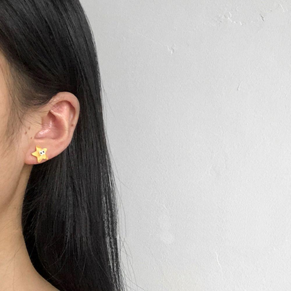 Needway Gaya Korea Anting Resin Manis Mata Cinta Hati Awan Anting Tindik Mini Jelly Earrings