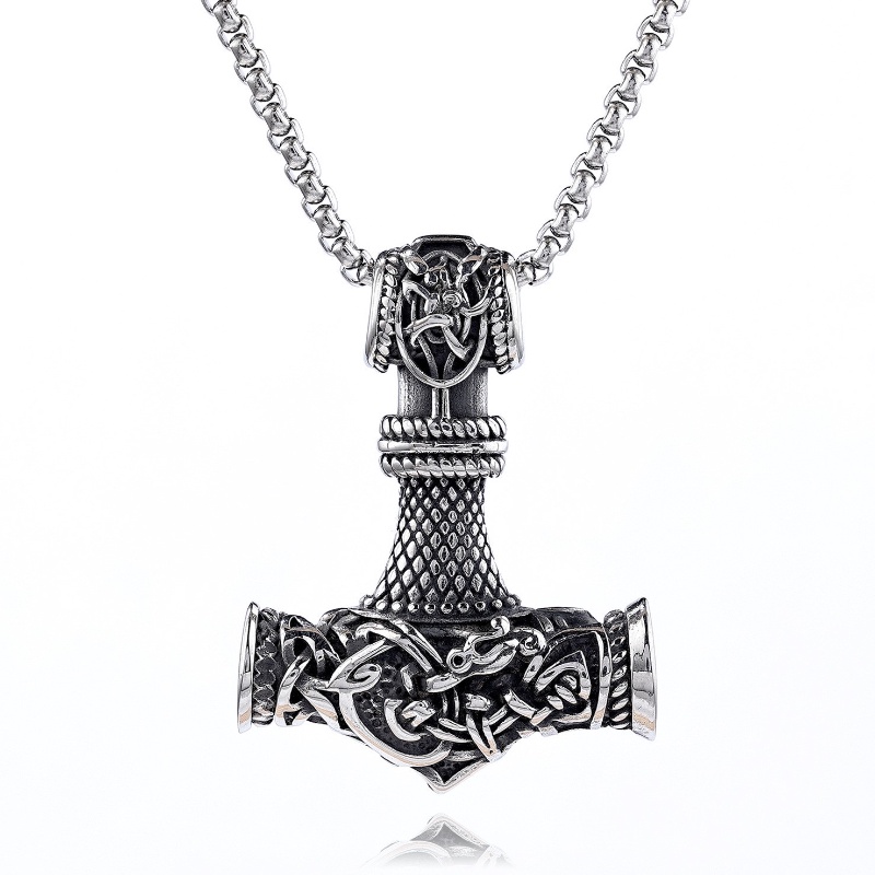 [Z H Perhiasan] Vintage Viking Warrior Naga Palu Hip Hop Liontin Fashion Pria Dan Wanita Anti Karat Kalung Punk Pesta Rock Perhiasan Aksesoris