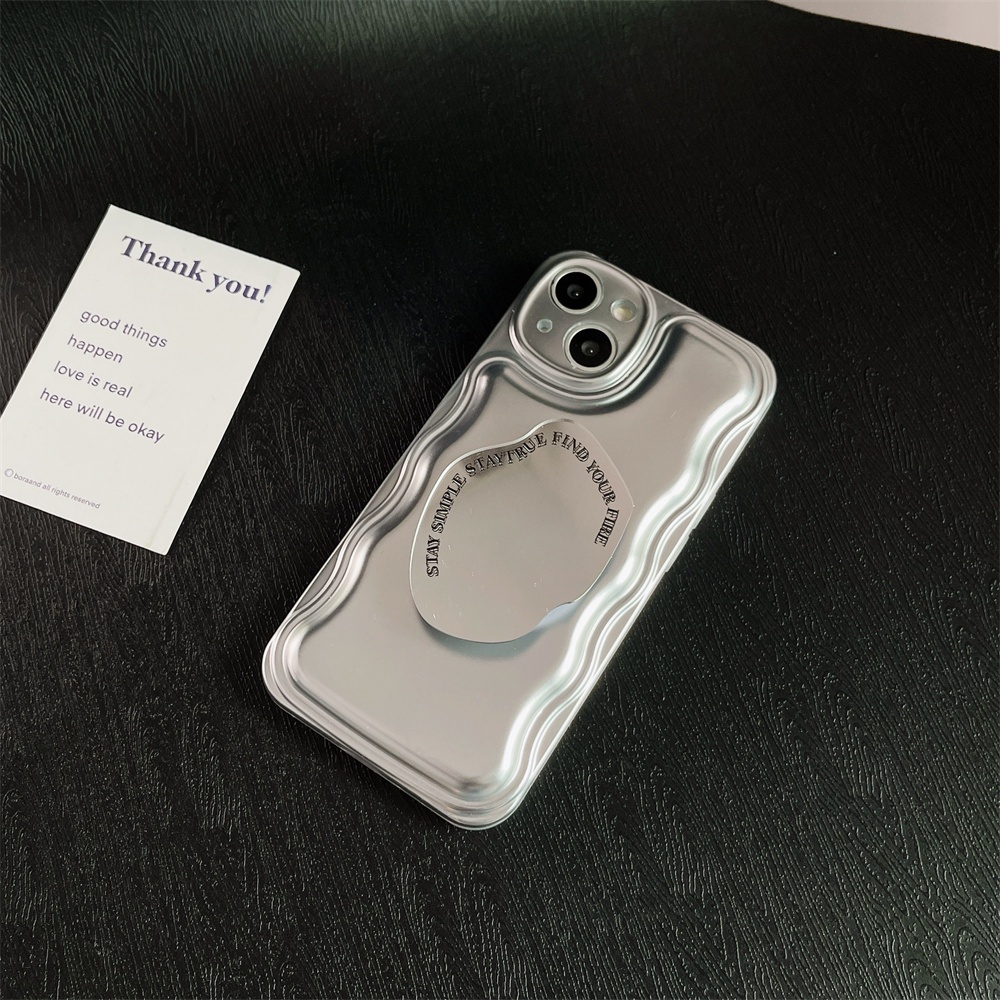 IPHONE Ins Shine Stylish Plating Irregular English Mirror Bracket Soft Case Untuk Iphone13 12 11 14 Pro X XR XS MAX Mewah Bergelombang Pinggiran Penutup Belakang