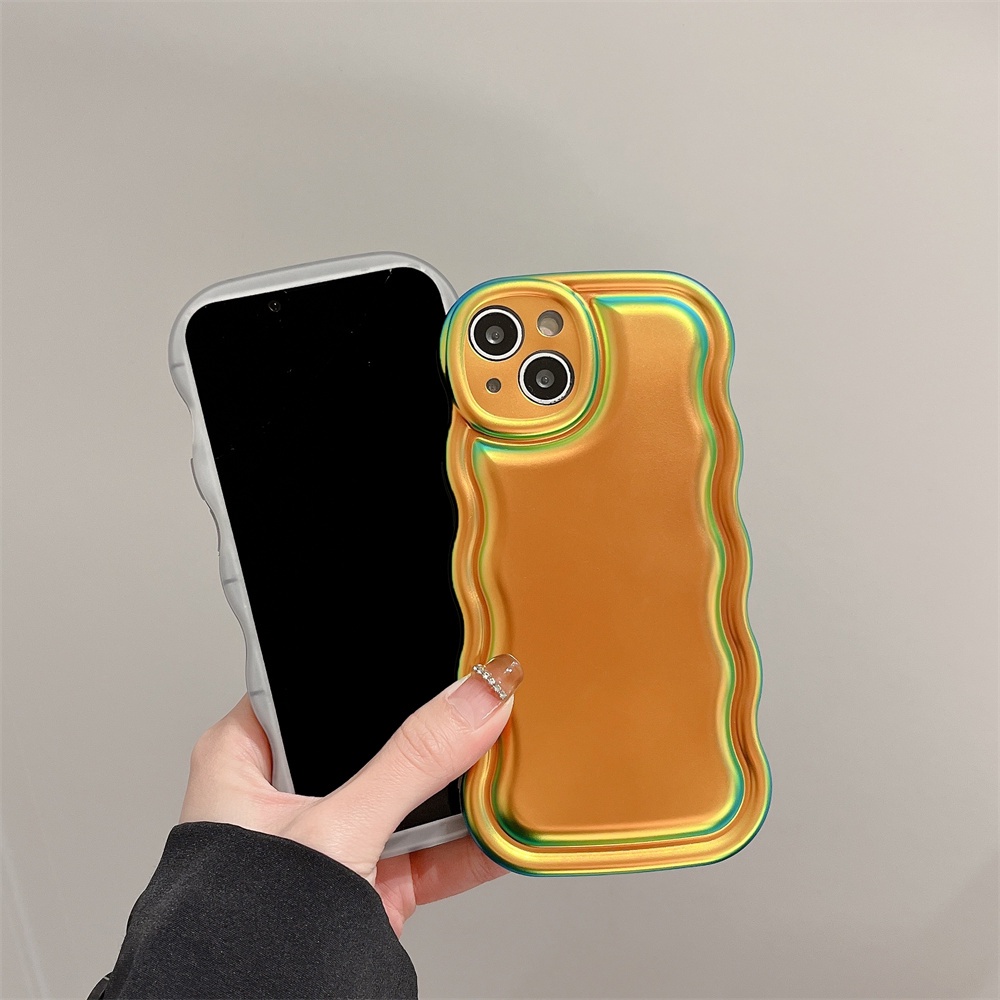 IPHONE Retro Gradien Electroplating Laser Angin Dingin All-inclusive Anti-drop Pelindung Gelombang Case Untuk Iphone14 Pro Max13 12 11 14 Pm Air Cushion Cover Soft Tpu Case