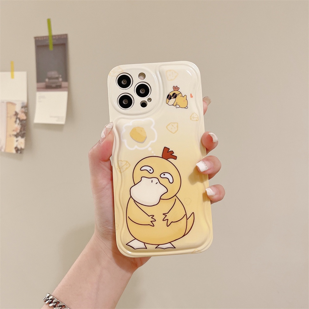 Pokemon Bebek Bentuk Gelombang Bingkai Soft Phone Case Back Cover Untuk Iphone 11Pro 14Plus XS XR XSMAX 14Promax 12 13 Air Cushion Cover Soft Tpu Case