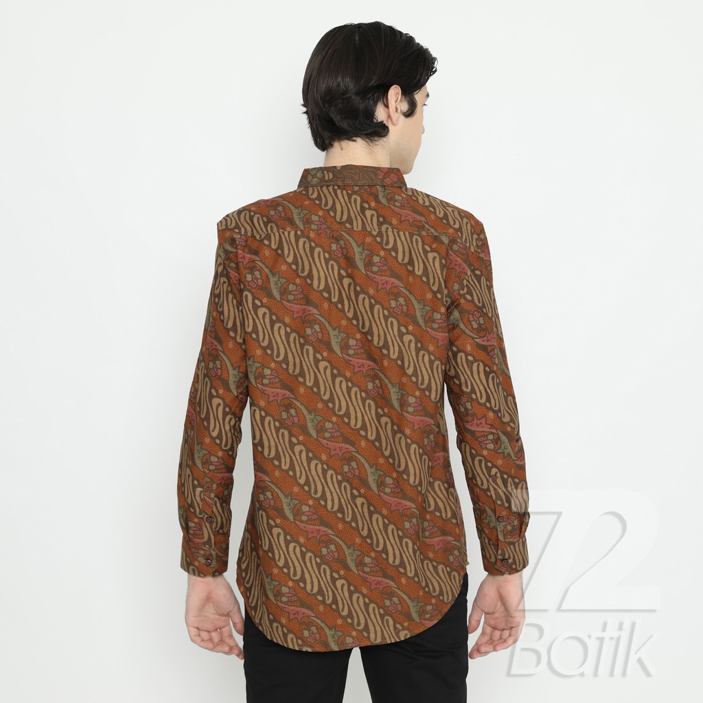 KEMEJA BATIK PRIA Lengan Pendek Motif Parang Warna Orange 723419 Cap 72 - Baju Kemeja Atasan Pakaian Setelan Batik Pria Cowok Laki Laki Remaja Keluarga Kantor Lengan Pendek Modern Slimfit Slim Fit Premium Kekinian