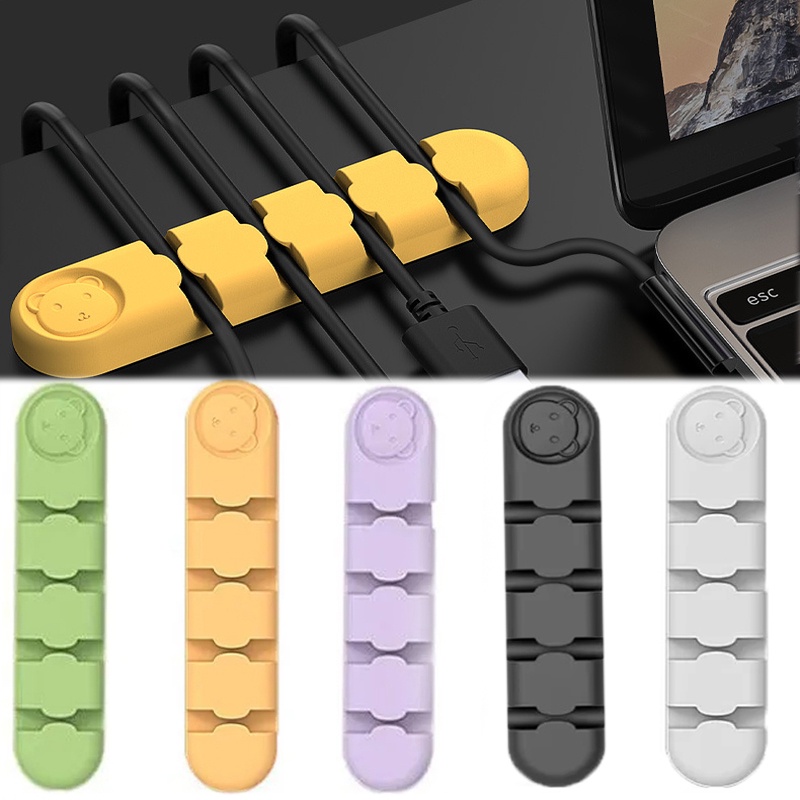 [Unggulan] Kabel Data Fixer Beruang Kecil Yang Lucu Klip Kabel Cables Line Organizer Mini Desktop Cable Manager USB Data Line Charger Wire Fixed Clip Silicone Cable Holder