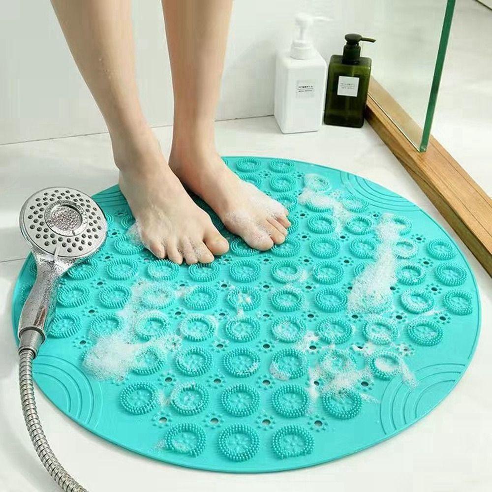 [Elegan] Keset Kamar Mandi Bulat Anti-Slip Drainase Aksesoris Kamar Mandi Suction Cup Mudah Dibersihkan Pijat Foot Pad