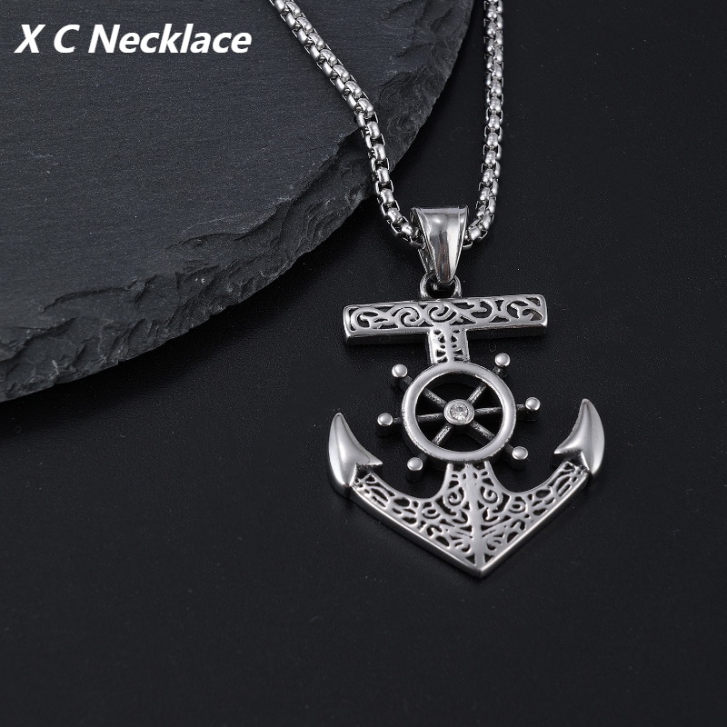 [X C Kalung] Baru Silvery Vintage Viking Pelayaran Jangkar Baja Titanium Liontin Anti Karat Kalung Punk Hip Hop Pesta Ulang Tahun Hadiah Untuk Pria Dan Wanita