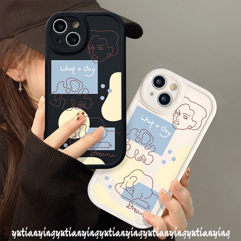 Ins Art Line Face Silicon Casing Anti Jatuh Untuk Realme C53 C30 C25s C12 C17 C21 GT C2 C20A C11 C21Y C35 C31 C15 C25Y Realme 6i 6s 6 8i 8Pro 5 9i 8 5i 7i C3 C20 C17 Lembut Sarung Tpu