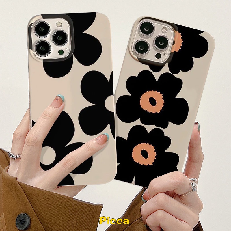 Ins Gaya Korea Sederhana Tiga Bunga Case Kompatibel Untuk IPhone 7Plus XR 11 14 13 12 Pro Max X XS Max SE 2020 8 7 Plus Glossy Shockproof Kamera Perlindungan Lembut Tpu Phone Cover